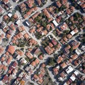 aerial view of city building roofs. travel to europe.
